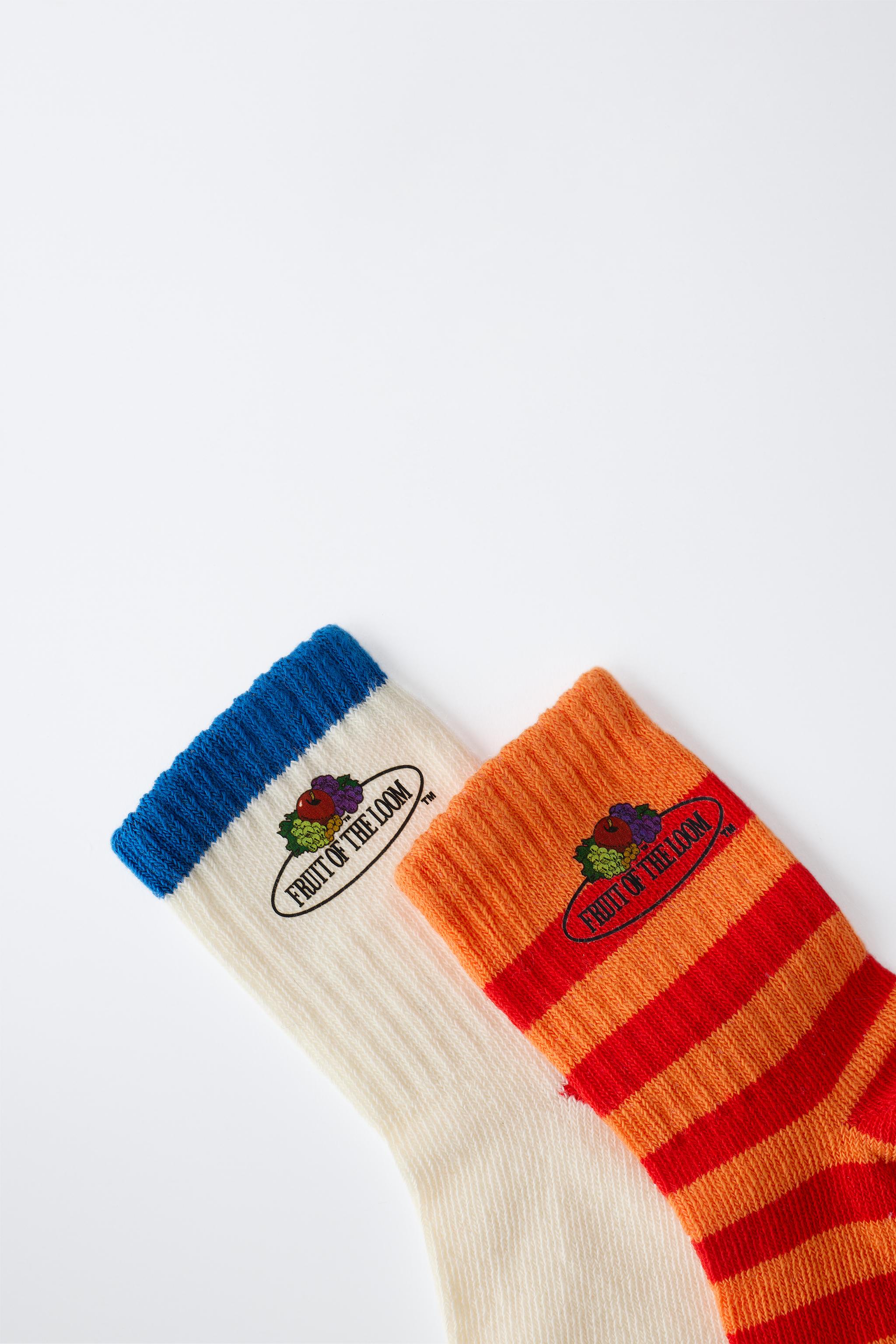 LOT DE DEUX PAIRES CHAUSSETTES MI-HAUTES À RAYURES FRUIT OF THE LOOM™